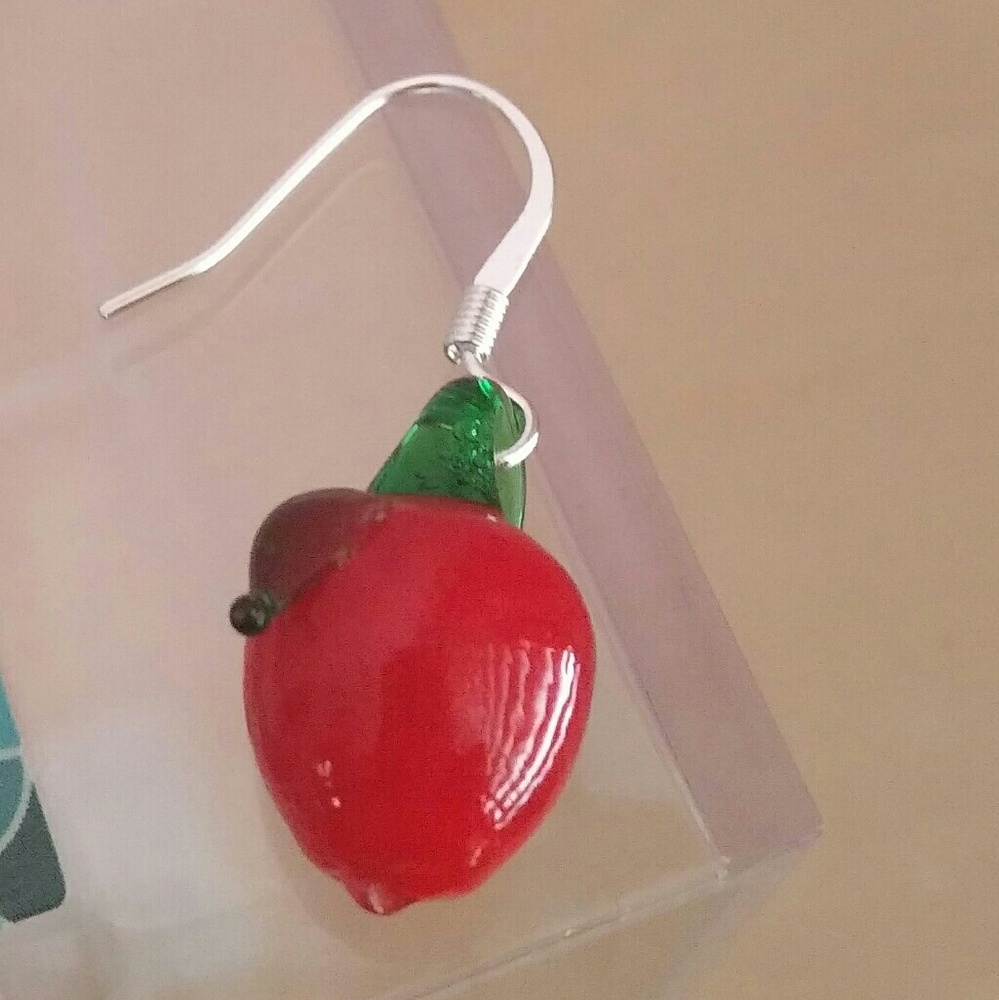 Glass Red Delicious Apple Bead Handmade Earrings